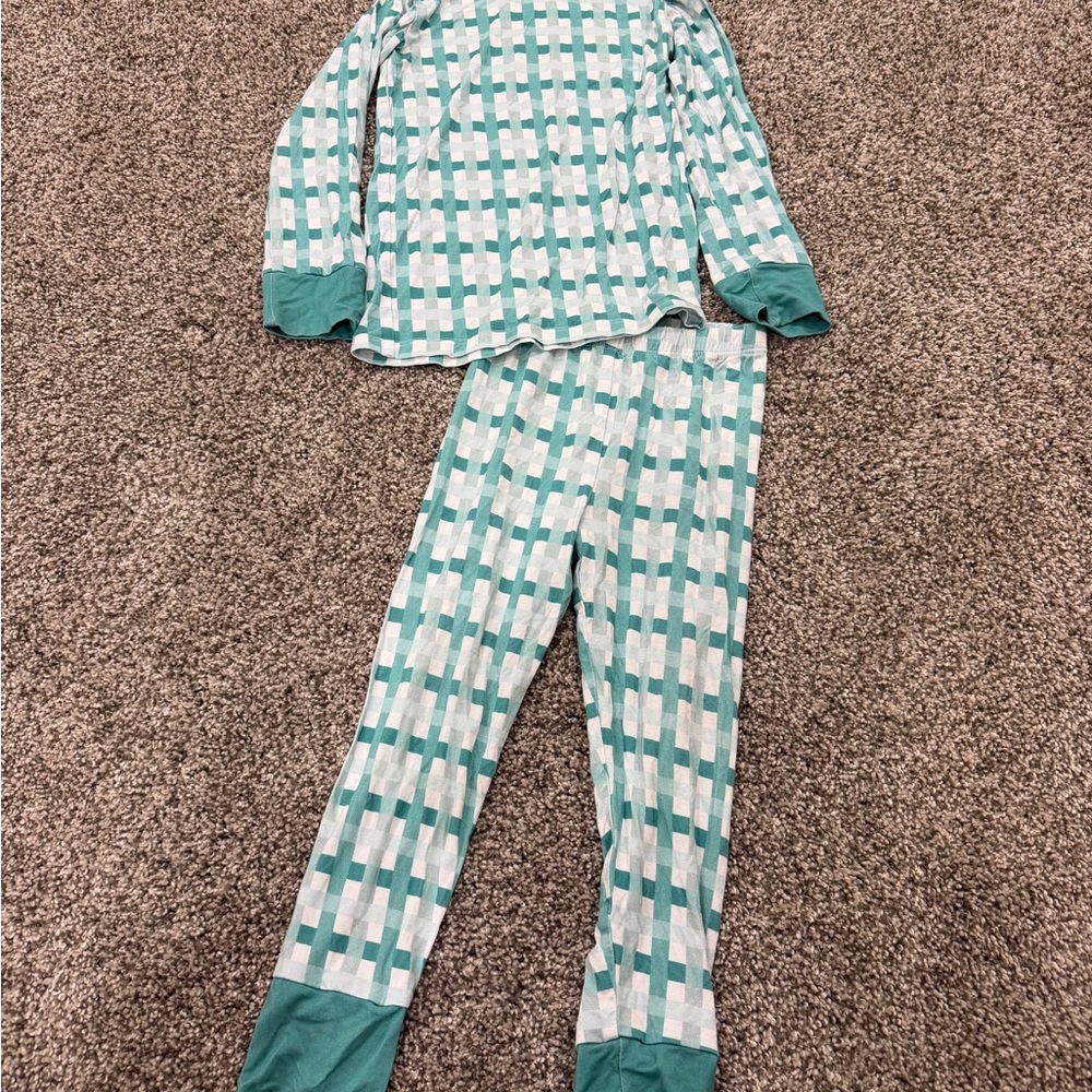 Kids Plaid Pajama Set - Teal and White
